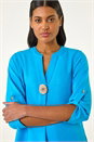 Blue V-Neck Button Detail Top, Image 4 of 5