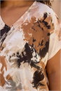 Brown Curve Printed V-Neck Woven Top, Image 4 of 4