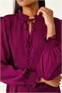 Plum Ruffle Front Tie Neck Blouse, Image 6 of 6