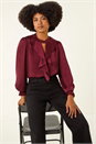 Wine Ruffle Front Keyhole Satin Top, Image 1 of 5
