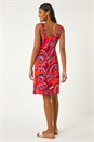 ORANGE Abstract Print V-Neck Stretch Dress, Image 3 of 5
