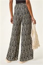 Black Crinkle Print Tie Detail Trousers, Image 3 of 5