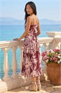 Wine Petite Leaf Print Button Midi Dress, Image 3 of 4