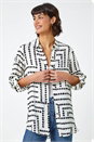 Ivory  Geo Polka Dot Print Longline Shirt, Image 4 of 5