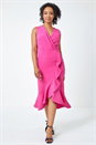 Pink Petite Sleeveless Frill Hem Wrap Dress, Image 1 of 5