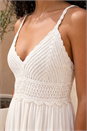 White Crochet Strappy Midi Dress, Image 3 of 4