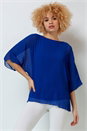 Royal Blue Pleated Chiffon Overlay Top, Image 1 of 8
