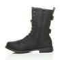 Black Lace Up Zips Military Biker Ankle Boots, Image 3 of 5