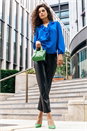 Royal Blue Satin Ruffle Neck Blouse , Image 7 of 7