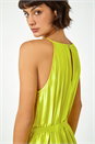 Lime Sleeveless Pleated Halter Neck Midi Dress, Image 5 of 5