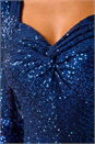 Navy  Sequin Sweetheart Neck Stretch Midi Dress, Image 6 of 6