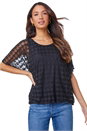 Black Dogtooth Print Burnout Mesh Top, Image 1 of 6