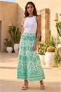 Green Paisley Print Tiered Maxi Skirt , Image 2 of 4
