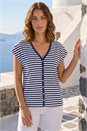 Navy  Petite Stripe V-Neck T-Shirt , Image 1 of 4