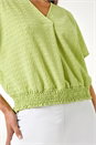 Sage Petite Textured Shirred V-Neck Stretch Top, Image 5 of 5