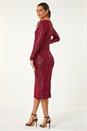 Red Sequin Front Wrap Midi Stretch Dress, Image 3 of 5