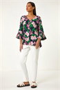 Pink Floral Flare Sleeve Top, Image 2 of 5