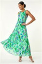 Green Blurred Print Pleated Maxi Dress, Image 1 of 5