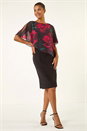 Black Floral Overlay Premium Stretch Dress, Image 2 of 5