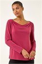 Burgundy Cowl Neck Premium Stretch Top, Image 2 of 5