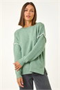 Sage Contrast Stitch Knit Jumper, Image 4 of 5