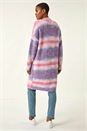 Pink Fluffy Stripe Longline Cardigan, Image 3 of 5