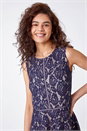Navy  Fit And Flare Lace Midi Skater Dress, Image 2 of 5