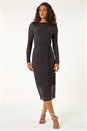 Black Dusk Pleated Plisse Stretch Mesh Midi Dress, Image 2 of 5