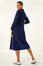 Navy  Corduroy Zip Detail Midi Dress, Image 3 of 5