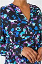 Blue Animal Print V-Neck Stretch Shirt Top, Image 5 of 5