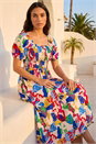 Multi Abstract Print Shirred Midi Dress, Image 1 of 4