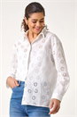 Ivory  Floral Broderie Collar Cotton Shirt , Image 4 of 7