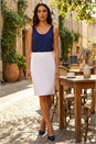 White Pull On Stretch Elastic Waist Pencil Skirt, Image 1 of 4