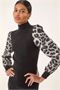 Black Animal Print Mesh Sleeve Knit, Image 1 of 5