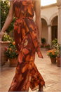 Brown Floral Print Pleated Jumpsuit , Image 4 of 4