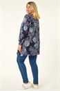 Navy  Curve Floral Print V-Neck Top, Image 3 of 5