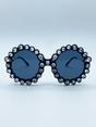 Black Round Floral Gem Novelty Sunglasses in Black, Image 1 of 6