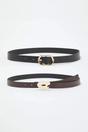 Multi Double Pack Gold Tone Mixed Buckle Slim Faux Leather Belt, Image 1 of 2