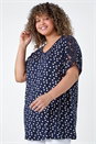 Navy  Curve Lace Shoulder Polka Dot Stretch T-Shirt, Image 4 of 5