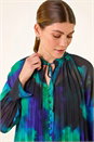 Blue Watercolour Tie Neck Pleated Blouse, Image 4 of 5