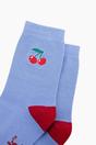 Blue Embroidered Cherries Combed Cotton Socks, Image 2 of 4