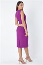 Purple Wrap Draped Crepe Stretch Bodycon Dress, Image 3 of 5