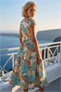 Light Blue  Paisley Print Short Sleeve Midi Dress, Image 2 of 4