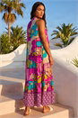 Purple Boho Floral Print Smock Maxi Dress, Image 3 of 4