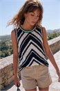 Black Chevron Crochet Knit Vest Top, Image 1 of 4