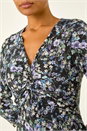 Purple Floral Twisted Front Stretch Midi Dress, Image 5 of 7
