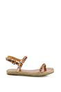 Gold XY LONDON Gold Studded Flat Espadrille Sandals with Slingback, Image 1 of 3