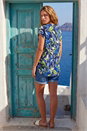 Blue Textured Leaf Print V-Neck Stretch Top, Image 3 of 4