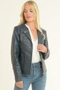 Navy 'MB' Real Leather Fashion Biker Jacket, Image 1 of 5