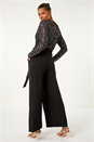 Black Sequin Wrap V-Neck Stretch Jumpsuit, Image 3 of 6